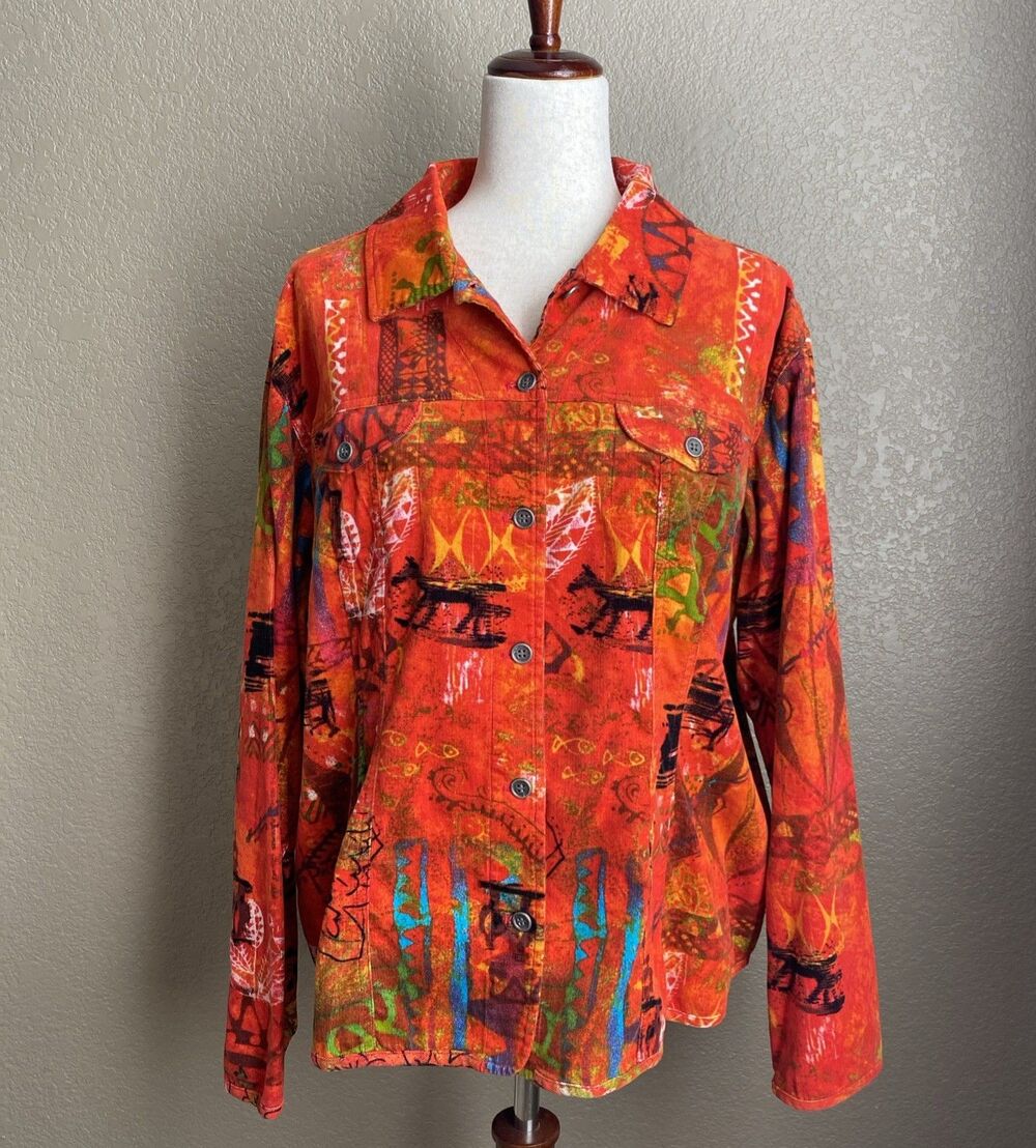 Chico's Bohemia Alicia Women's Size 3 Orange Button-Down Shirt Jacket NWT